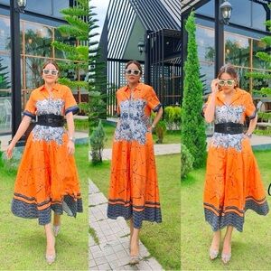 Orange and Blue Women's Dress